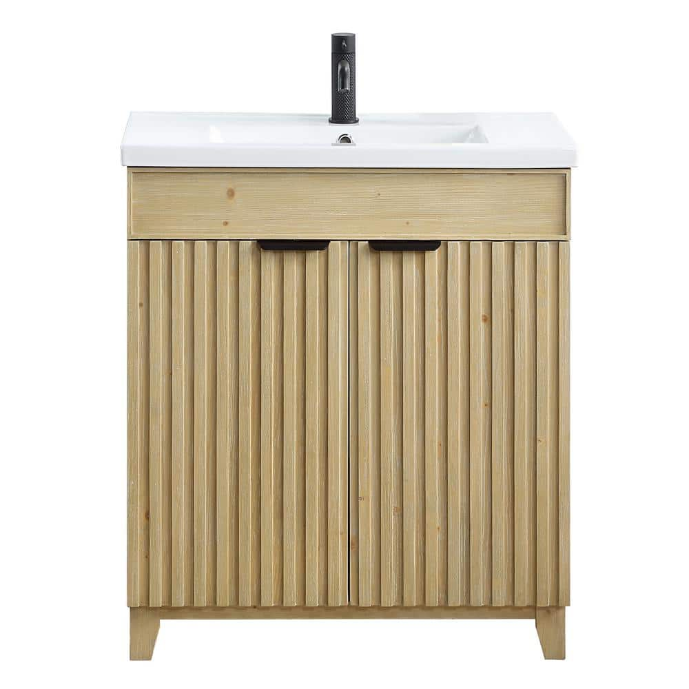 Palos 29.9 in.W x 18.1 in.D x 34.8 in.H Single Sink Bath Vanity in Natural Brown with White Ceramic Basin Top -  ROSWELL, 807630-SN-WH-NM