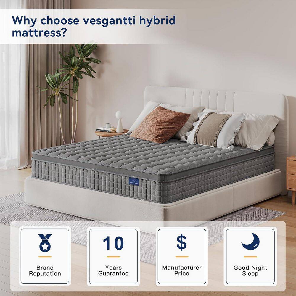10-Inch Gray Memory Foam Hybrid Queen Mattress with Pocket Springs