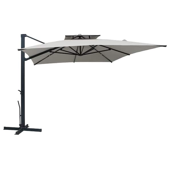 10 ft. x 13 ft. Aluminum Cantilever Patio Umbrella in Gray with Rolling Base
