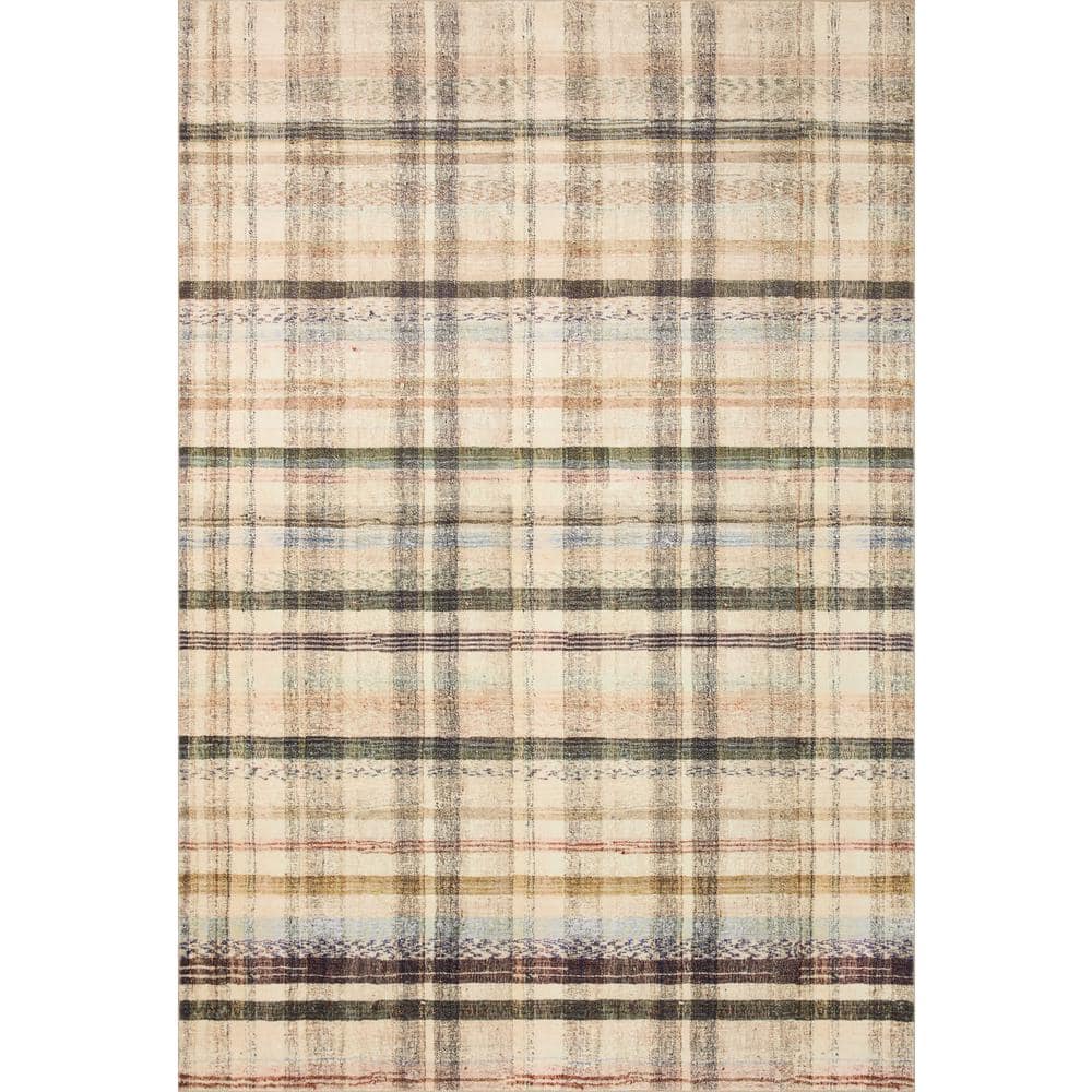 Ivory and Multi Plaid Synthetic Runner Rug 2'3" x 11'6"