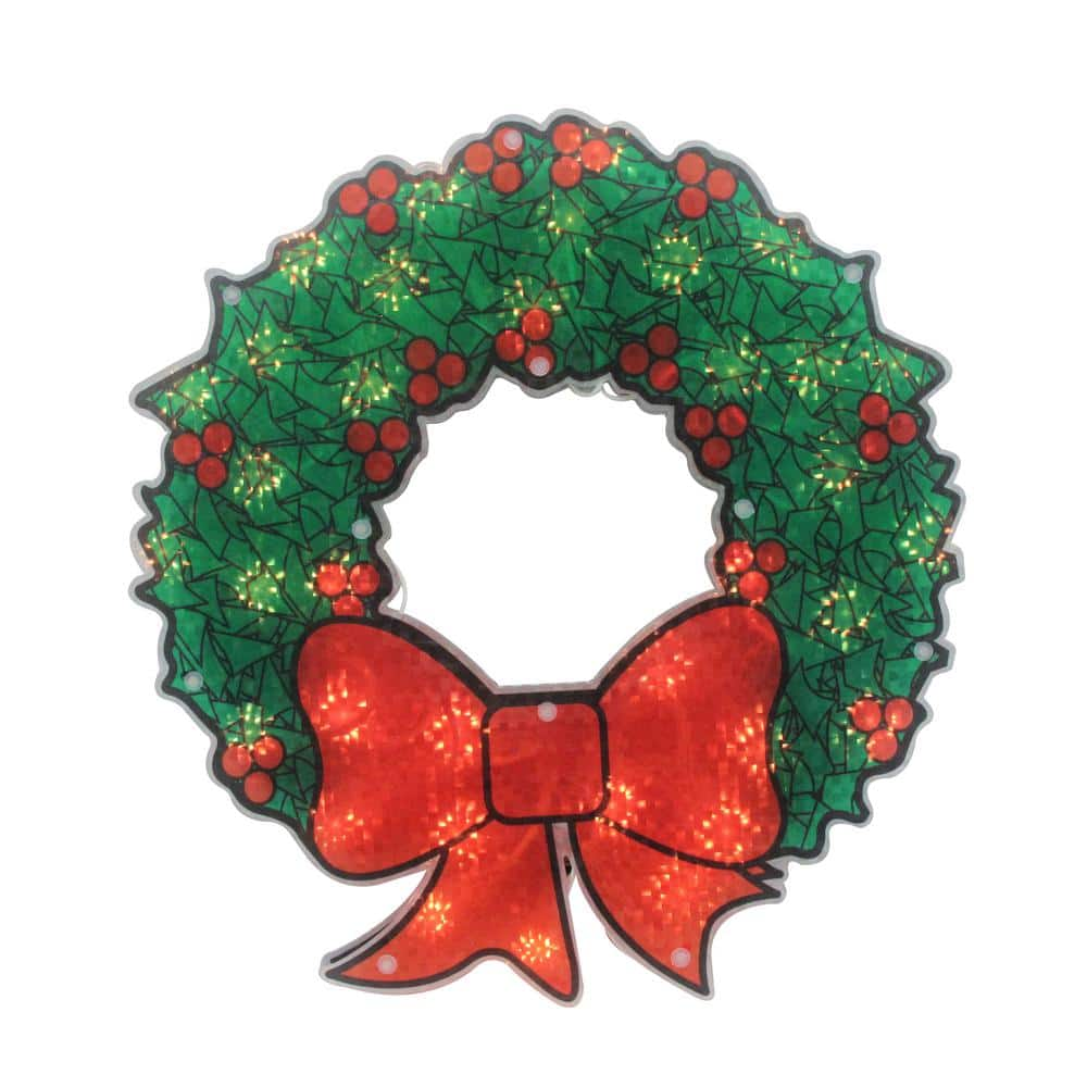 Northlight 15 in. Lighted Holographic Christmas Wreath Window Silhouette Decoration