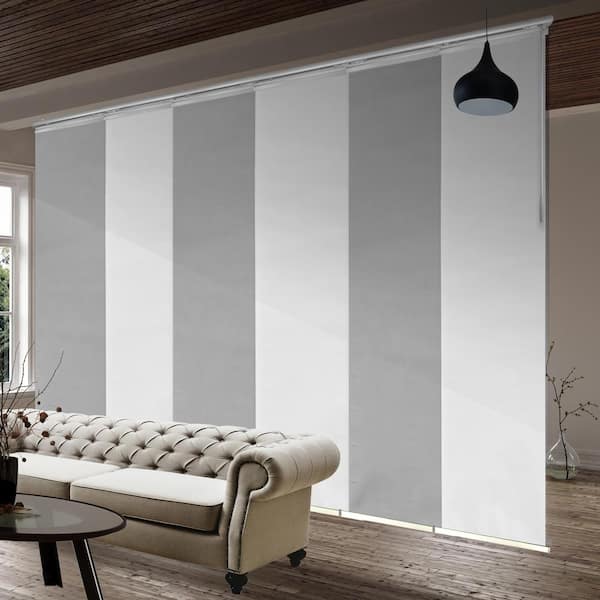 EMOH Crystalline 70 in. - 130 in. W x 94 in. L Adjustable 6- Panel White Single Rail Panel Track with 23.5 in. Slates