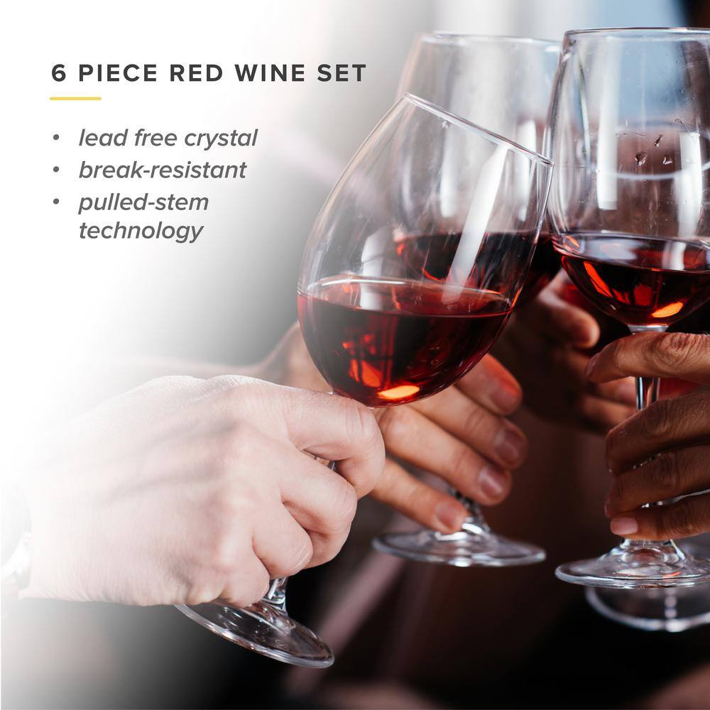 Set of 6 Clear Lead-Free Crystal Red Wine Glasses