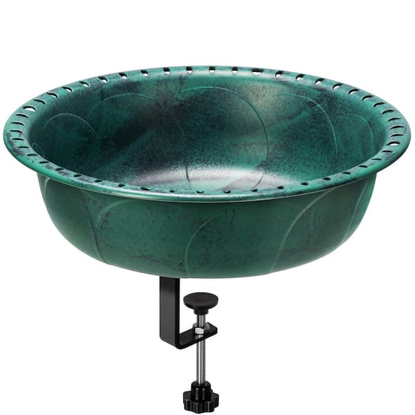 VIVOHOME 13 in. Dia Deck Mounted Green Polyresin Bird Bath with Adjustable Metal Clamp for Railings