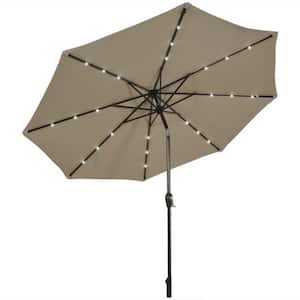 10 ft. Iron Market Solar LED Lighted Tilt Patio Outdoor Umbrella in Tan with Crank