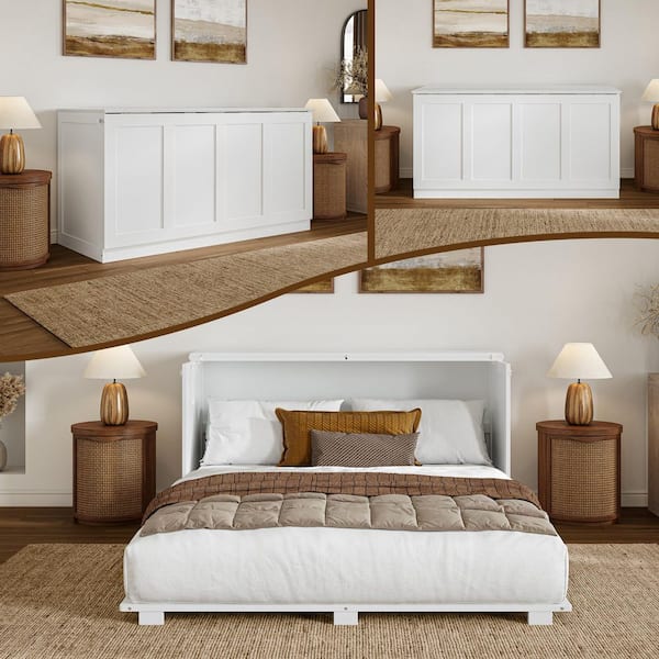 Westfield White Wood Frame Queen Low Profile Murphy Bed Chest with 6 in. Mattress