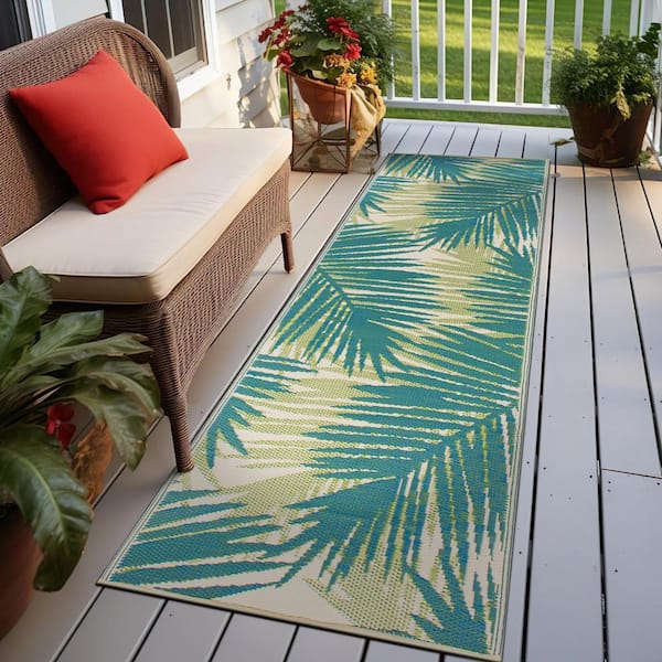 Tropical Floral Reversible Plastic Green 2 ft. 6 in.  x  8 ft.  Outdoor Runner Rug
