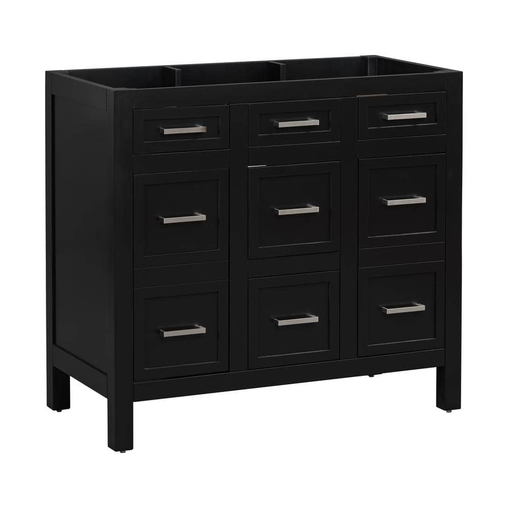 36.0 in. Bath Vanity Cabinet without Top in Black with Drawers and Doors fo