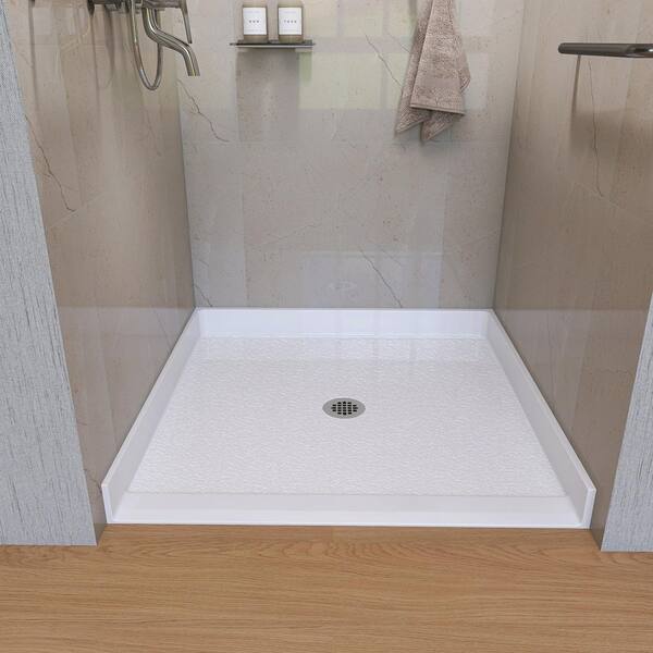 Getpro 38 in. L x 38 in. W White Alcove Shower Pan Base Acrylic Square ADA Shower Tray with Pre-drill Center Drain Hole