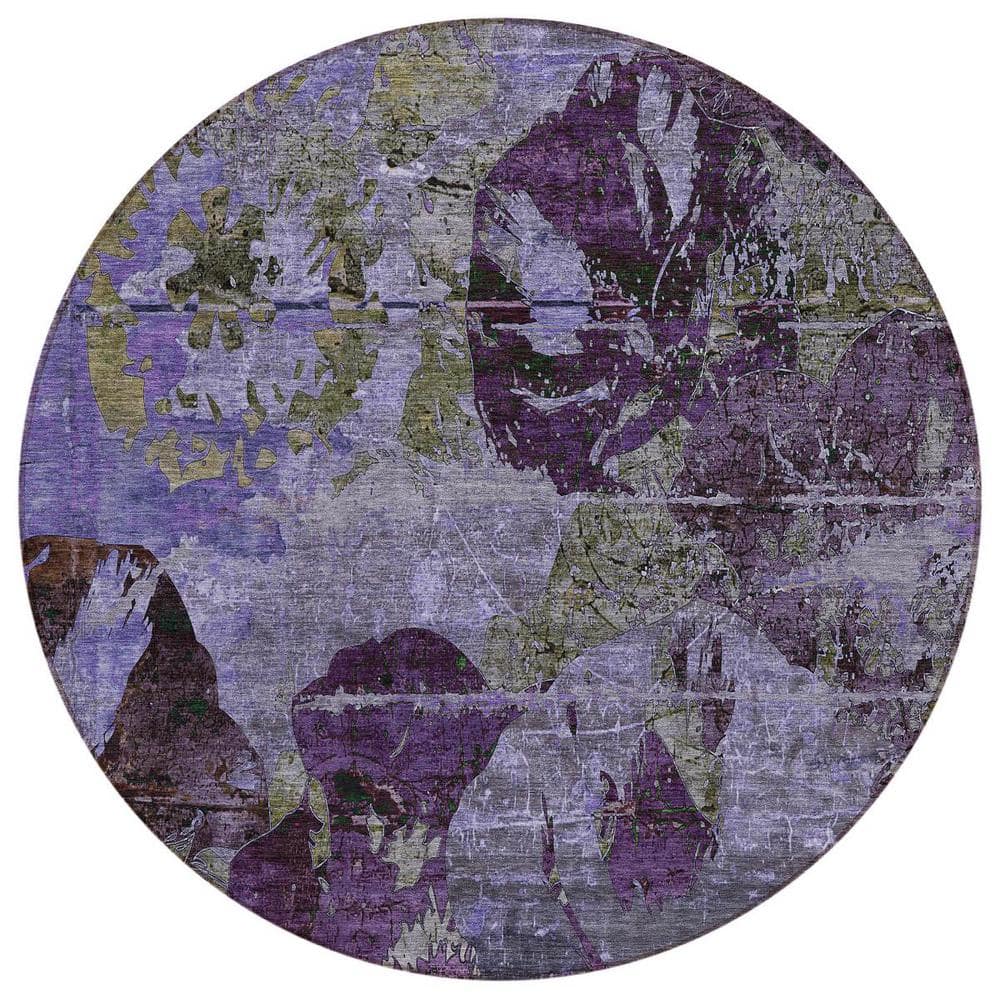 Purple and Green 8 ft. Round Woven Floral Round Indoor/Outdoor Area Rug price history on PriceWatchPro