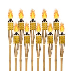 47 in.Yellow Bamboo Torches Includes Oil Canisters with Bamboo Covers to Protect from Rain (10-Pack)