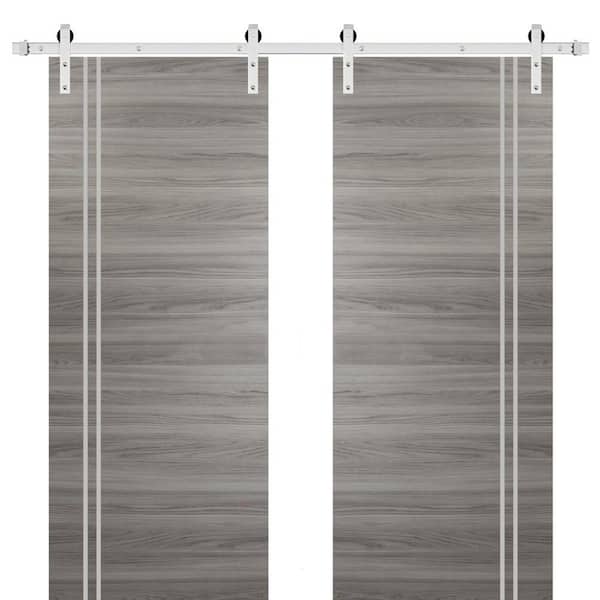 Sartodoors 24 in. x 80 in. 2 Panel Ginger Ash Solid Wood with Honeycomb Sliding Barn Door with Hardware Kit