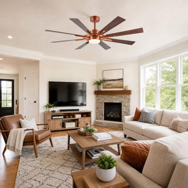 KEYUCA i_LEDペーンランタ ナチュラル Merra 60 in. Indoor Walnut and Cherry 8-Blade Ceiling Fan with LED