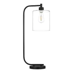 Cline 28 in. 1-Light Black Table Lamp with Clear Glass Shade