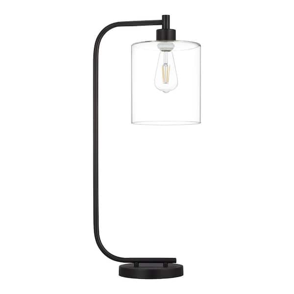 Hampton Bay Cline 28 in. 1-Light Black Table Lamp with Clear Glass Shade