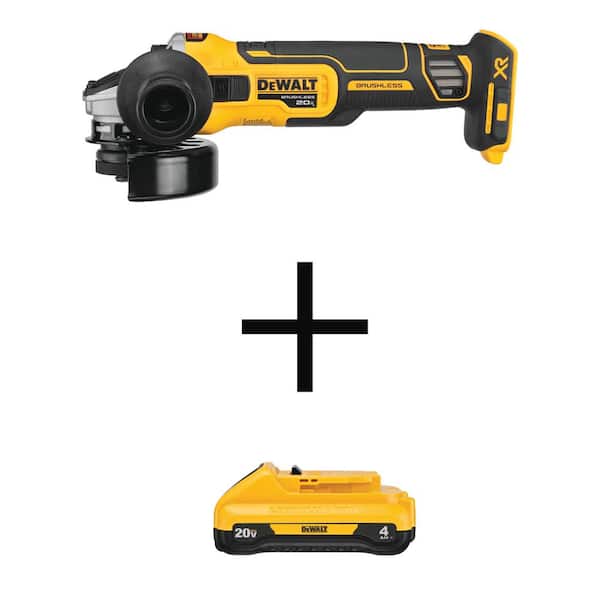 DEWALT 20V MAX XR Cordless Brushless 4-1/2 in. Slide Switch Small Angle Grinder with Kickback Brake with Compact 4.0Ah Battery
