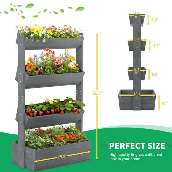ABORON 4-Tier Vertical Wooden Raised Garden Bed Gray Garden