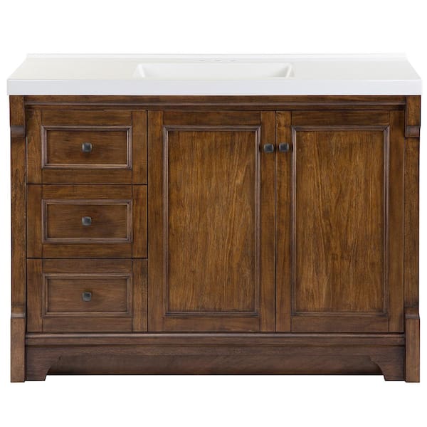 Home Decorators Collection Creedmoor 49 in. W x 22 in. D Bath Vanity in Walnut with Cultured Marble Vanity Top in White with White Sink