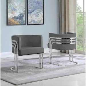 Paty Dark Gray Velvet Chrome Upholstered Barrel Chair (Set of 1)