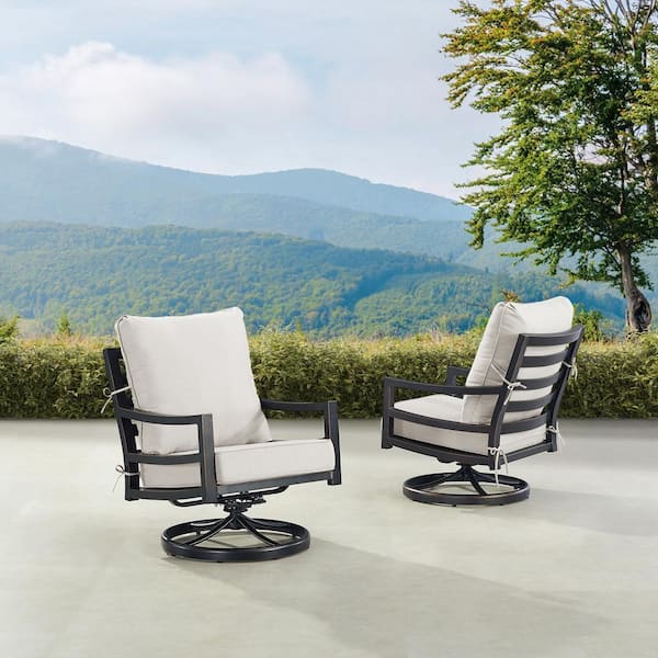 Pair of Black Aluminum Deep Seating Swivel Rocker Club Chairs with Cushions