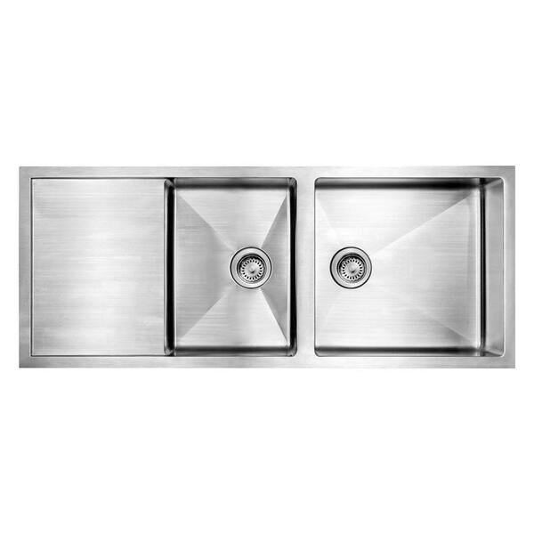 Whitehaus Collection Noah's Collection Undermount Brushed Stainless Steel 51.5 in. 0-Hole Double Bowl Kitchen Sink
