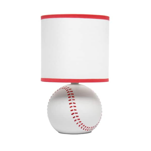 10.7 in. SportsLite Mini Baseball Table Lamp for Kids Room, Mancave, Living Room, White and Red