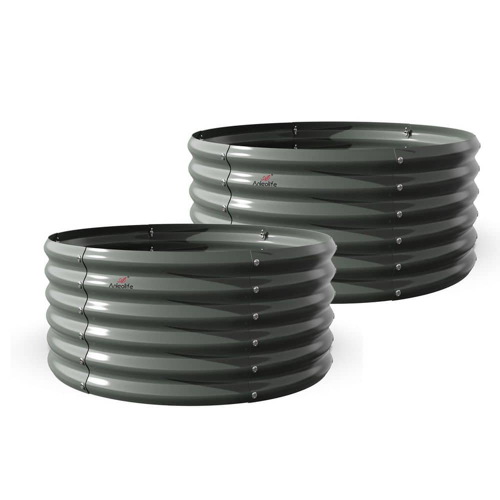 4 x 1.5 ft. Metal Gray Galvanized Raised Garden Beds, Round Planter Box for