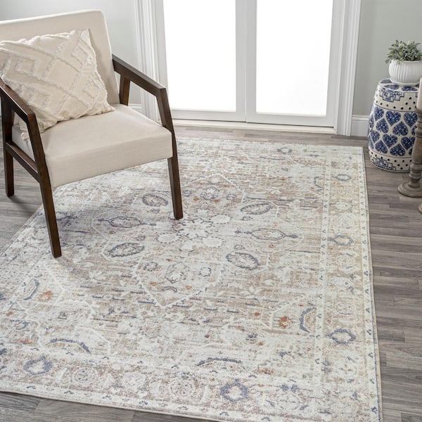 JONATHAN Y Shaii Light Gray/Brown 4 ft. x 6 ft. Global Medallion Low-Pile Machine-Washable Area Rug
