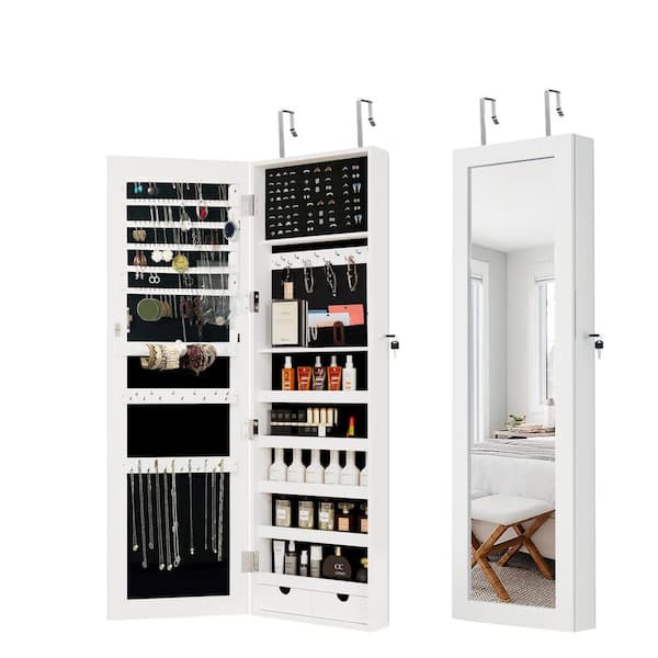 Tenleaf 14.57 in. W x 47.24 in. H Rectangular MDF Medicine Cabinet with Mirror and 2-Drawers, Lockable Mirror Jewelry Cabinet