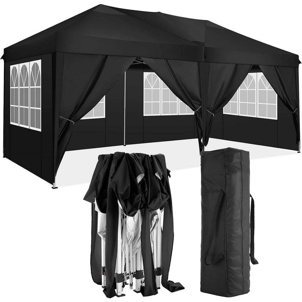 20 ft. x 10 ft. Black Pop-Up Canopy Folding Canopy with 6 Removable Sidewal