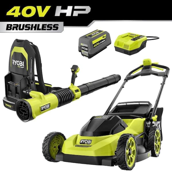 40V HP Brushless 20" Cordless Walk Behind Self-Propelled Mower w/ 850 CFM Backpack Blower, 6.0 Ah Battery & Charger