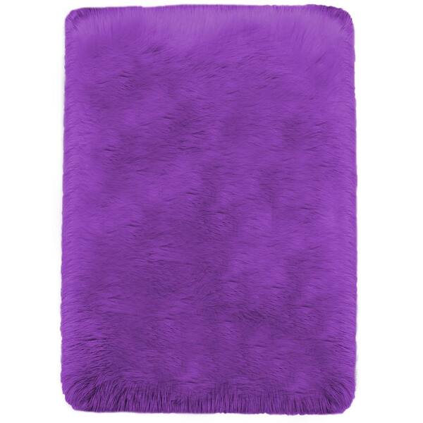 Latepis Sheepskin Faux Fur Purple 2 ft. x 3 ft. Cozy Fuzzy Rugs Area Rug