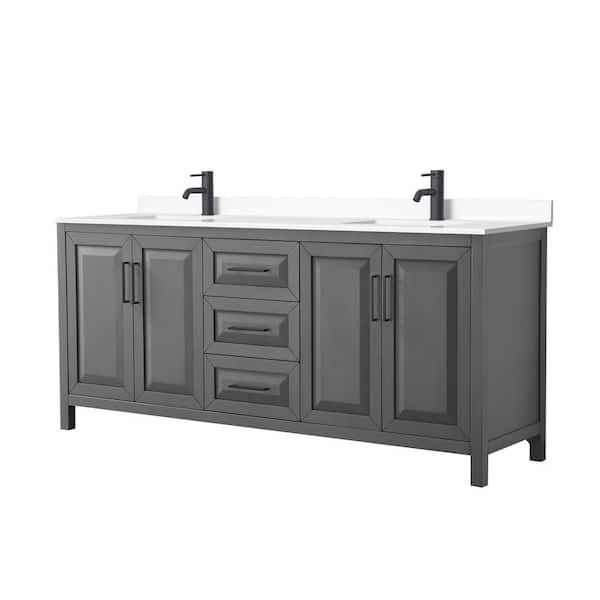 Wyndham Collection Daria 80 in. W x 22 in. D x 35.75 in. H Double Bath Vanity in Dark Gray with White Cultured Marble Top