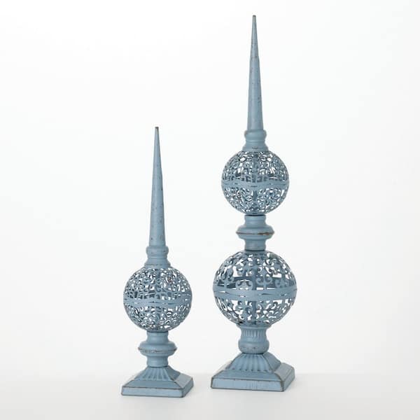 SULLIVANS Blue 6 in. x 26 in. Metal Metal Tabletop Finial Set of 2