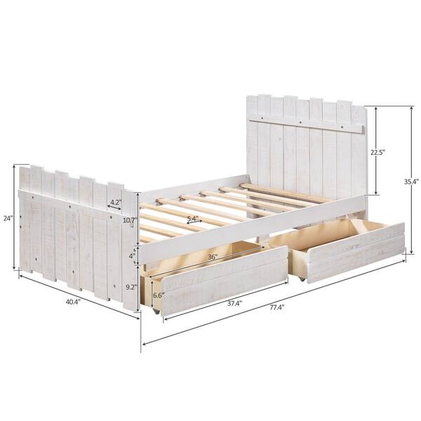 Urtr White Twin Size Wood Platform Bed, Rustic Wood Bed Frame White