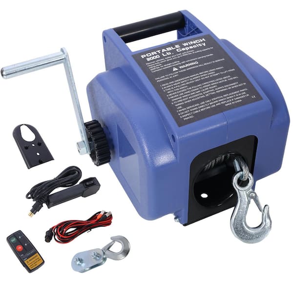 12V 2000 lbs. Trailer Winch, Reversible Electric Winch, Boats Up to 5000 lbs. Galvanized Wire Rope, w/ Extra Pulley Hook