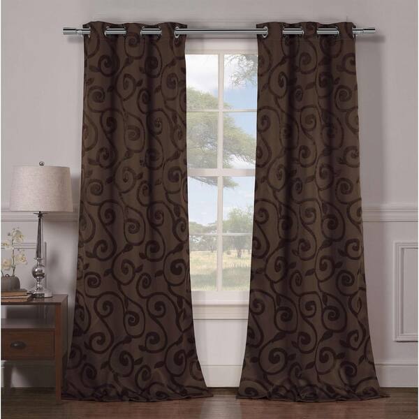 Duck River Chocolate Floral Grommet Room Darkening Curtain - 38 in. W x 84 in. L  (Set of 2)