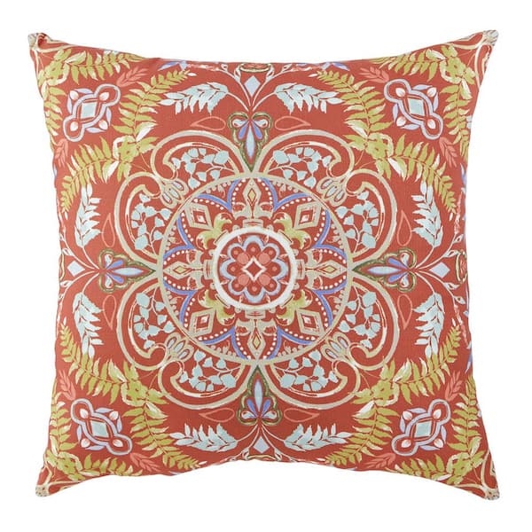 Hampton Bay 18 in. x 18 in. Sienna Medallion Square Outdoor Throw Pillow