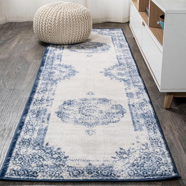 JONATHAN Y Rosalia Cottage Medallion Ivory/Navy 2 ft. x 10 ft. Runner Rug