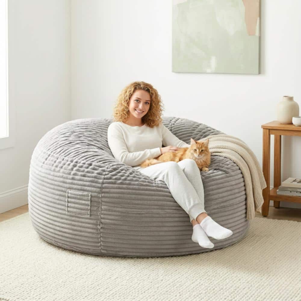 Kade Grey Polyester 6 ft. Foam Bean Bag Chair