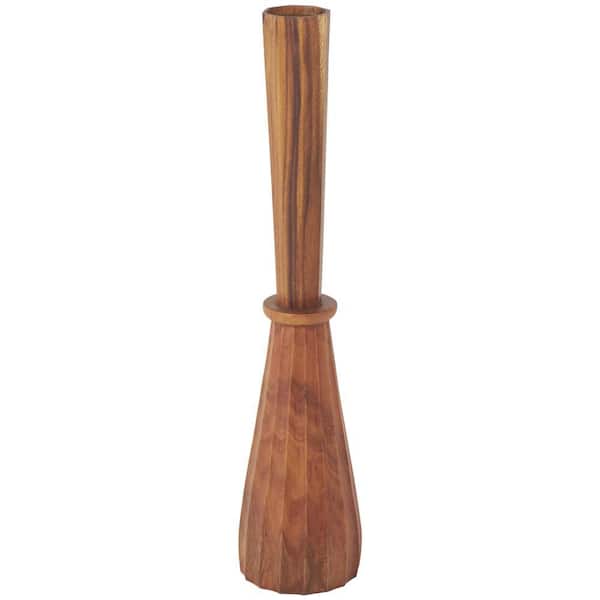 Litton Lane Brown Handmade Tall Pleated Hourglass Floor Wood Decorative Vase