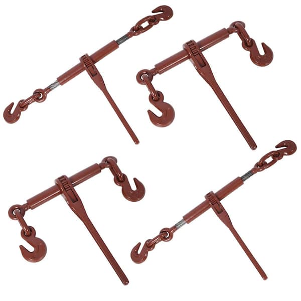 Amucolo Red Heavy Duty 5/16 in. - 3/8 in. Ratchet Binders, 9200 lbs. Working Load Breaking, G70 Hook Adjustable Length, (4-Pack)
