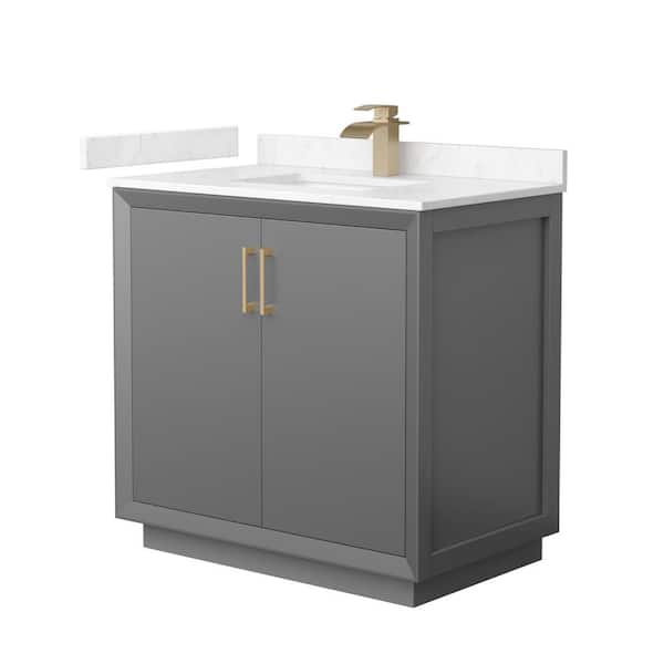 Wyndham Collection Strada 36 in. W x 22 in. D x 35 in. H Single Bath Vanity in Dark Gray with Carrara Cultured Marble Top