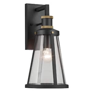 Talman 18 in. 1-Light Textured Black Industrial Outdoor Hardwired Wall Lantern Sconce with No Bulbs Included (1-Pack)