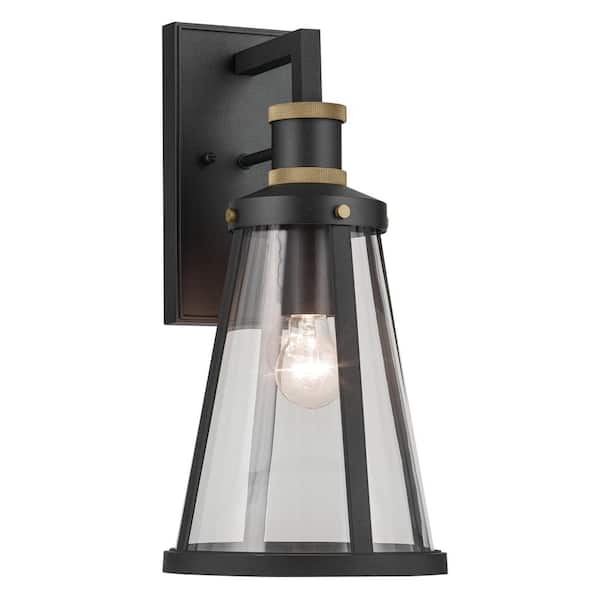 KICHLER Talman 18 in. 1-Light Textured Black Industrial Outdoor Hardwired Wall Lantern Sconce with No Bulbs Included (1-Pack)