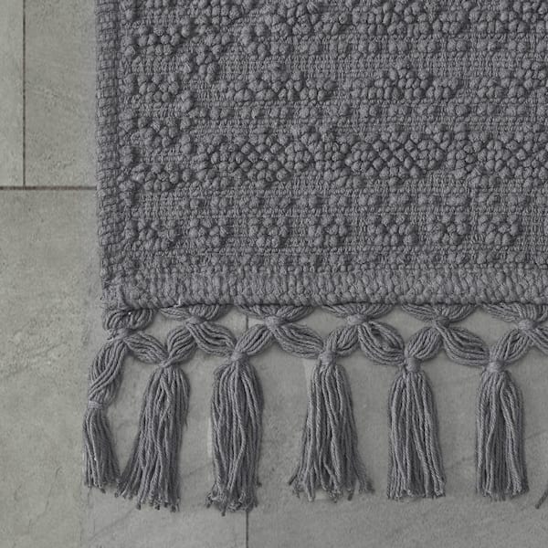 Nellore Charcoal Gray 17 in. x 28 in. Fringe Solid Color Cotton Rectangle Bath Rug
