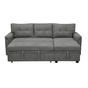 Gray Tufted Sectional Sofa Sleeper with Storage Twin Size Sofa Bed Fabric Velvet