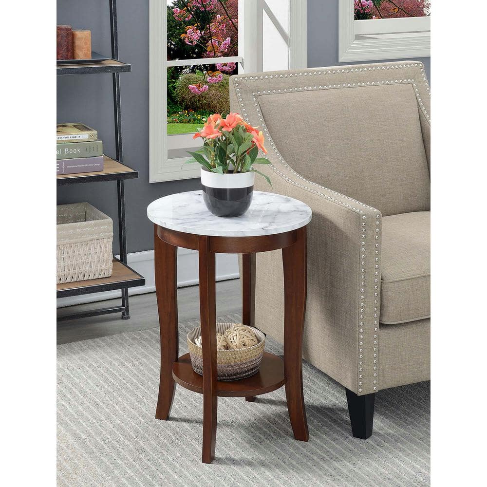 Heritage Elegance Round Wood End Table with Shelf in Espresso