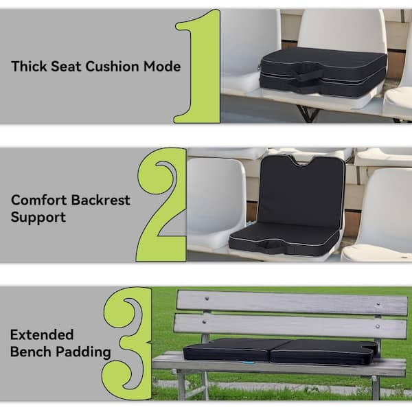Black Memory Foam Stadium Chair Cushion with Backrest, Waterproof