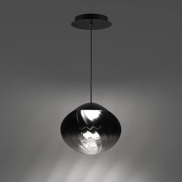 Swayzey 14 in. 1-Light Black/Smoke Glass Indoor Mini-Pendant Light Integrated LED 4CCT